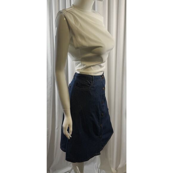 ABS Button Knee Length Denim Skirt, Indigo Denim, Sz: 30, 64-55 - Picture 3 of 16